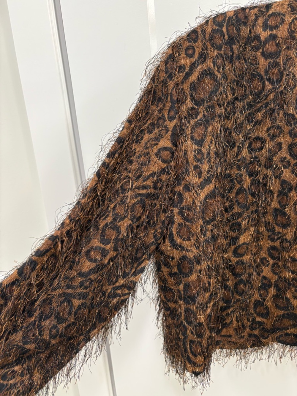 Vintage 90s Leopard Print Eyelash Fringe Jessica Howard Evening Jacket Size L - Picture 9 of 10